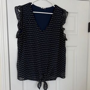 Chic Navy Women's Blouse with Ruffle Sleeves